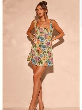 PLT Floral Square-Neck Mini Dress